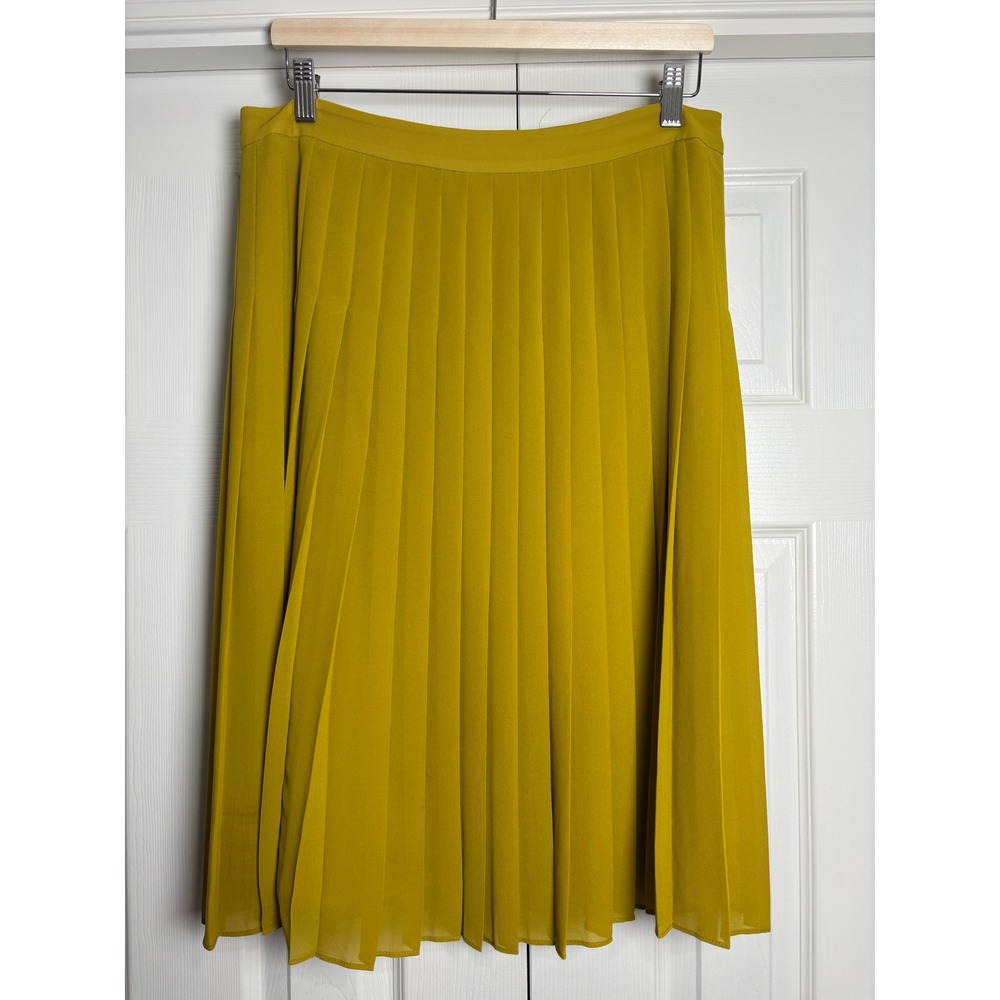 Ann Taylor Yellow Chartreuse Pleated Midi Skirt Size 10 Accordion Pleat 428449